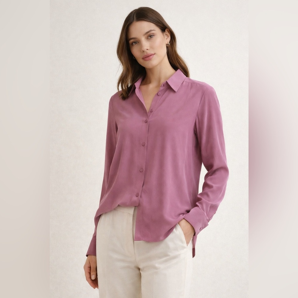 Eileen Fisher 100% Silk Button-Front Blouse ptp 19.5” Mauve | XS (fit S-M / 4-6)